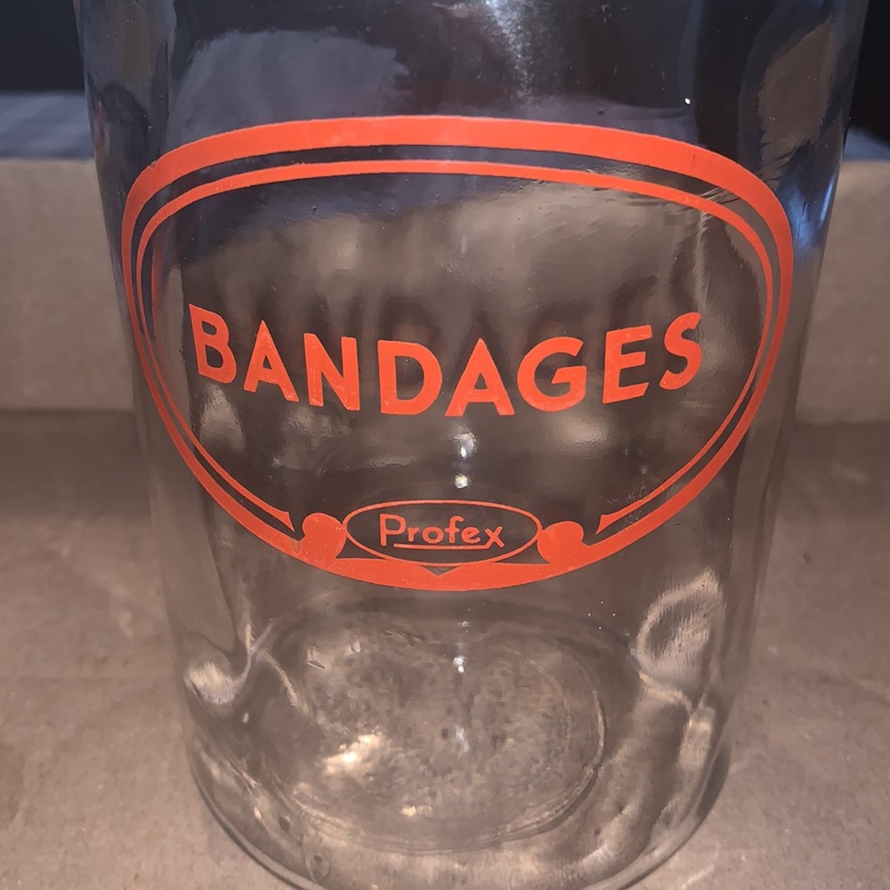 Vintage, Dr. Office Glass Bandages Container, Profex, Excellent Condition